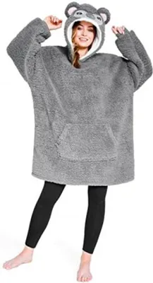 Productafbeelding van Famanu hooded deken met print - met capuchon, mouwen, grijs