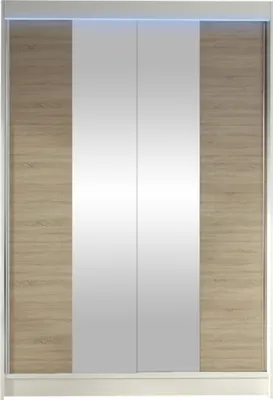 Produktbild von MIRJAN24 Schiebetürenschrank Lino II, Schrank mit Spiegel, Kleiderschrank (Weiß / Sonoma Eiche, mit RGB LED Beleuchtung)