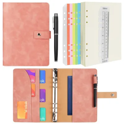 Produktbild von A5 Ringbuch Notizbuch Kunstleder Nachfüllbar Rosa mit Punktrasterpapier und Zubehör