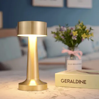 Produktbild von Tischlampe, Kabellos Dimmbar Tischleuchte, Led Tischleuchte Metall,Touch Steuerung Augenschutz Leselampe, USB Wiederaufladbare, Warmweiß, Gold