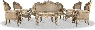 Produktbild von Casa Padrino Barock Sofa Set 3er Sofa 4 Sessel und Tisch mit Glasplatte - Antik Stil Wohnzimmer
