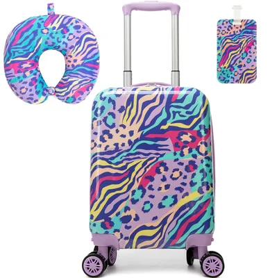 Image de Ensemble pour enfants avec coque rigide - Valise cabine - Coussin de cou - Étiquette de bagage