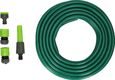 Produktbild von Kinzo Garden Gartenschlauch-Set – 15 m – ⌀ 1,4 cm – inkl. Düse und 3 Anschlüssen