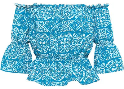 Produktbild von ebeeza Damen Carmenbluse 21323076-EB01, BLAU Weiss, XS