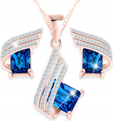 Image de Ensemble collier doré avec cristal bleu et boucles d'oreilles en argent sterling 925 avec cristaux