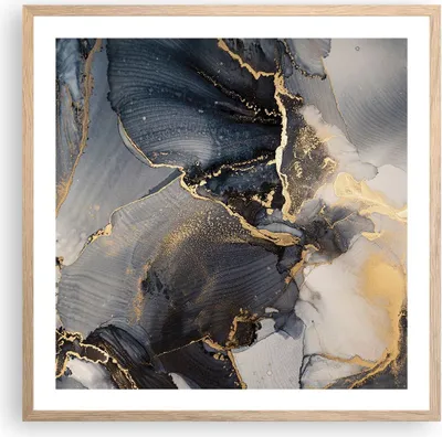Produktbild von Gerahmtes Poster - Rahmen in heller Eiche - Dunkel Abstraktion Gold - 60x60 cm - Wand Bild - Wanddeko - Wandbilder - Kunstposter - Wandposter - Bilderrahmen - Bilder - Kunstdruck - P2NAC60x60-4824