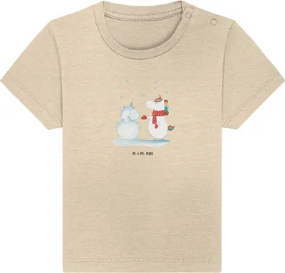 Produktbild von Mr. & Mrs. Panda Babyshirt Einhorn Schneemann 12. - 18. Monat - Natural Raw - Geschenk,  Baby Shirt, Winter, Baumwolle, Oberteil, Handschuhe, T-Shirt, Schnee, Kuchen