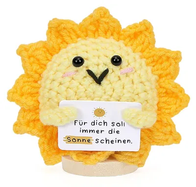 Produktbild von Strickpuppe Sonne Gelb Motivationsgeschenk Dankeschön Abschiedsgeschenk Ermutigung Freund Kollege