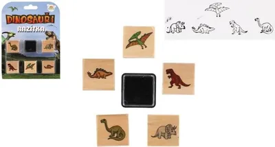 Produktbild von Razítka dřevěná 5+1 s poduškou dinosauři 3x3cm na kartě