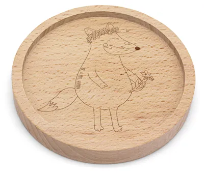 Produktbild von Mr. & Mrs. Panda Untersetzer Holz Fuchs Blumen - Transparent - Geschenk, Blumenliebe, Glas-Untersetzer, Coaster, Bierdeckel, Motivation, Blumenkranz, Tischuntersetzer
