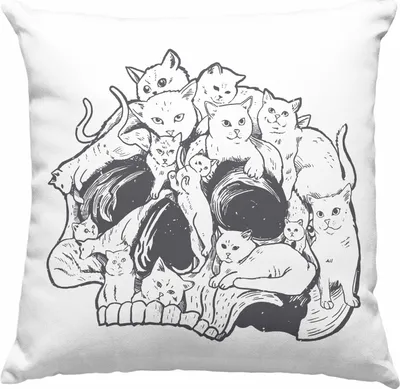 Produktbild von Trendation - Totenkopf Deko-Kissen mit Füllung 40x40 Katzen Kaffee Frauen Mädchen Männer Tattoo Geschenk Damen Idee Grafik Katzenbesitzerin (Grau)