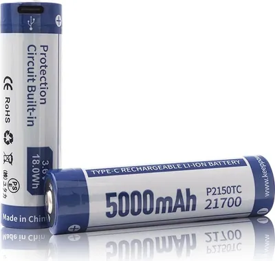 Produktbild von 2x Keeppower 21700 - 5000mAh, Li-Ionen 3,7V - 3,6V - PCB geschützt mit USB-C Lademöglichkeit P2150TC