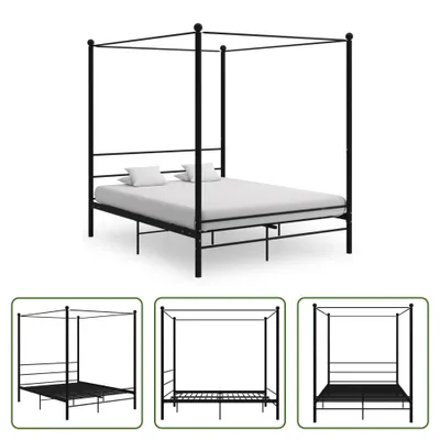 Produktbild von The Living Store Himmelbett Schwarz Metall 160x200 cm