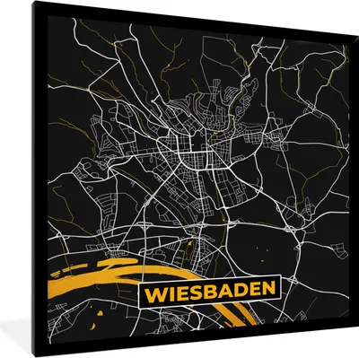 Produktbild von MuchoWow® Gerahmtes Poster Wiesbaden - Deutschland - Karte - Gold - Stadtplan 40x40 cm - Poster mit Schwarzem Bilderrahmen Wandposter Rahmen Foto Bilder - Mit Rahmen - Wanddekoration Schlafzimmer