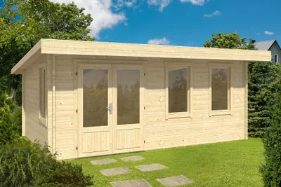 Produktbild von Lasita Maja Gartenhaus Baruda 53 ISO Gartenhaus aus Holz in Grau, Holzhaus mit 40 mm Wandstärke, Blockbohlenhaus mit Montagematerial