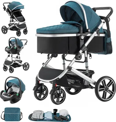 Productafbeelding van Babywagen, verstelbare handgreep, opvouwbaar design, kleur: groen (SK21)