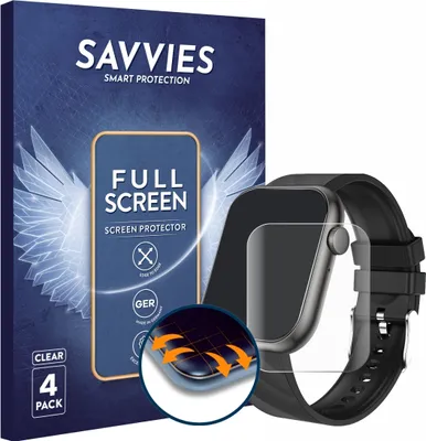 Produktbild von 4x Savvies Fullscreen Schutzfolie für walkbee Smartwatch 1.96" Displayschutz Folie Fullcover Klar Transparent