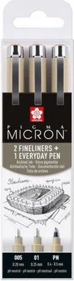 Image de Sakura Pigma Micron Case 3 Fineliners Black 005-01-Pn Arch.