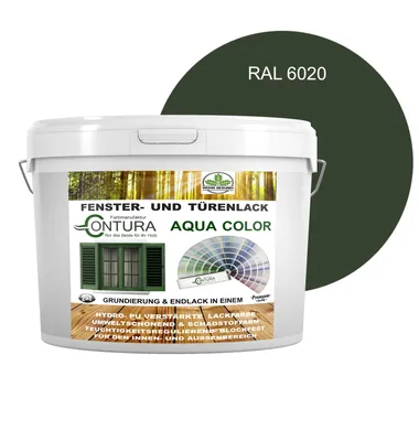 Produktbild von Contura 2Liter Fenster und Türenlack Seidenmatt nach RAL 2in1 mit Pinsel Möbellack Innen und Außen Holzlack - RAL 6020 Chromoxidgrün