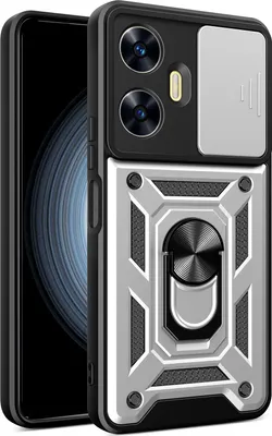 Produktbild von Hülle für Realme C55 mit Ring Ständer Halter Dia Kameraschutz TPU PC Hybrid Handyhülle Silber