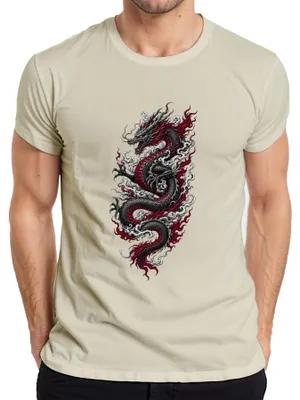 Produktbild von Japanischer Drache Asia Tattoo Style Rot Schwarz Japan Y2K Ryu Herren T-Shirt, Natur, XXL