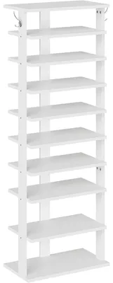 Obrázek produktu pro Botník, 10 polic, úzký, šířka 50 cm, s 2 háčky, bílý, rozměry 50 x 28 x 140 cm