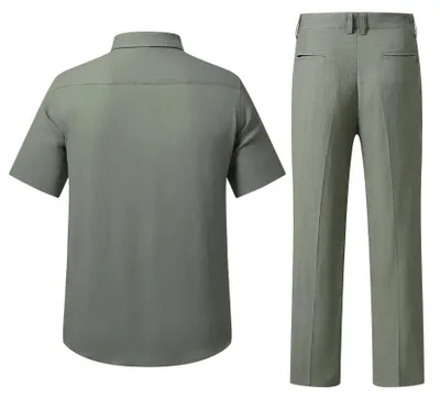 Imagen del producto de Solidchoice - Conjunto de camisa y pantalón de lino de dos piezas para hombre, ideal para el verano