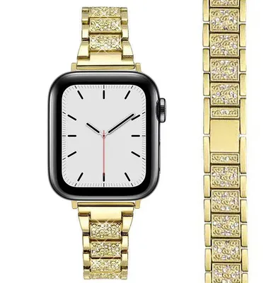 Produktbild von Stravo Luxe Schmale Diamant-Uhrenarmband – für Apple Watch 49/46/45/44/42 mm, SE 1-3 & Serie 11-1 / Ultra 1-3 – Damen – Gold