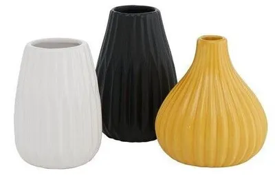 Produktbild von Vase Wilma H12 cm  Ø 9 cm Steingut Schwarz/weiß/gelb 3er Set