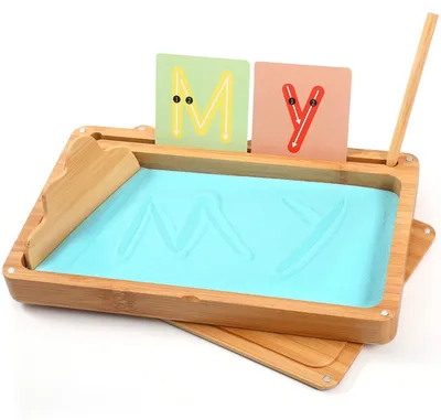 Produktbild von Holz Montessori Sandtisch mit Blauem Sand für Pädagogisches Spielen