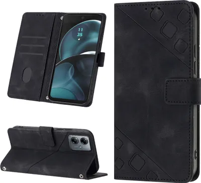 Obrázek produktu pro Pouzdro pro Motorola Moto G14 vyražené Flip kožené peněženkové pouzdro s funkcí stojánku černé