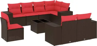 Zdjęcie produktu dla vidaXL 9-częściowa sofa ogrodowa z poduszkami, brązowa, z polirattanu