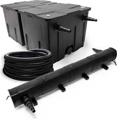 Produktbild von Wiltec Komplettset: CBF-350B Teichfilter bis 60000 L Teichfilteranlage als Durchlauffilter, CUV-272 Teichklärer UVC Klärer mit 72W, 5m Teichschlauch 25 mm (1")
