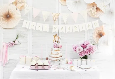 Produktbild von PartyDeco GRL68-008-KARTON, Fahnenbanner, Gold, Weiß, Hochzeit, 1550 mm, 150 mm, 130 mm