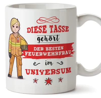 Keramikbecher Feuerwehrfrau 350 ml spülmaschinenfest