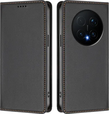 Image de Etui en cuir pour Honor Magic8 Pro, étui magnétique en cuirPolyuréthaneavec support Noir