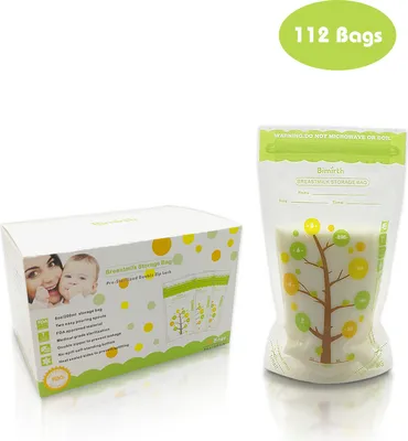 Zdjęcie produktu dla Bimirth 112 szt. woreczków do przechowywania mleka matki, pojemność 200 ml, bezpieczny materiał, bez BPA, woreczki do przechowywania i zamrażania mleka dla noworodków