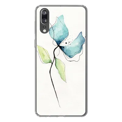 Produktbild von MuchoWow® Handyhülle Schutzhülle Hülle für Huawei P20 Blumen - Aquarell - Blau Silikon Softcase Handy Hülle - Hardcover
