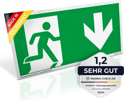Produktbild von Schild Notausgang | 297x148 | rechts abwärts