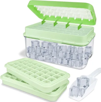 Produktbild von Eiswürfelbehälter mit Eiswürfelbox und Eisportionierer – BPA-freier, silikonbasierter Eiswürfelbehälter mit Deckel zur Herstellung von Eiswürfeln