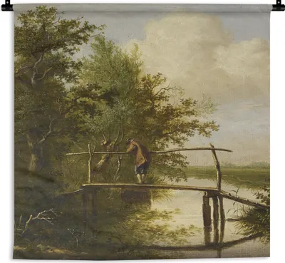 Produktbild von MuchoWow® Wandteppich Wandbehang Landschaft - Gemälde von G.J.J Van Os 60x60 cm Tapisserie Dekoration Wandtuch - Dekorationen - Wand Decke