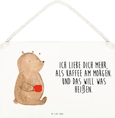 Produktbild von Mr. & Mrs. Panda Schild Bär Morgenkaffee DIN A4 - Weiß - Geschenk, holzbild, Freund, Dekoschild, Valentinstag, Deko Wandbild, für Freundin, Jahrestag, Holz, Frauen