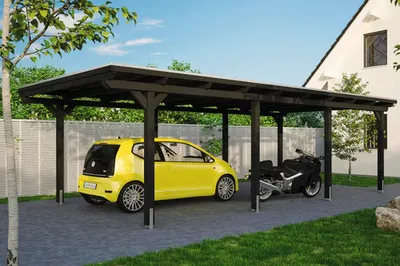 Produktbild von Einzelcarport SKAN HOLZ Emsland inkl. Pfostenanker, EPDM Folie 404 x 846 cm anthrazit