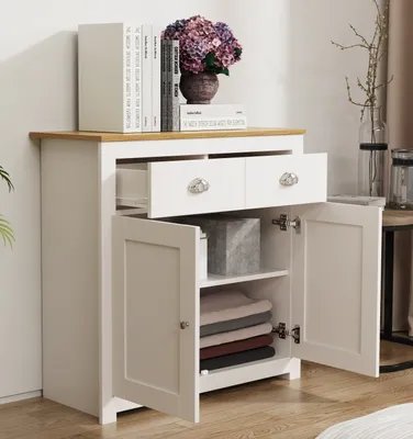 Produktbild von VCM Holz Kommode | Sideboard  mit Drehtüren  und Schubladen | Maße ca. H. 81 x B. 82 x T. 35 cm - Balusa L