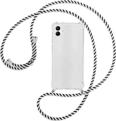 Produktbild von Handykette Backcover-Schutzhülle mit Band (Metall silberfarben) für Samsung Galaxy A04 4G (6.5'') - schwarz/weiß gestreift
