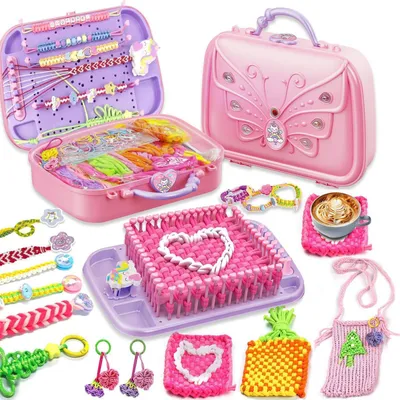 Image de Kit de fabrication de bracelets d'amitié 6 en 1 pour enfants, couleur rose