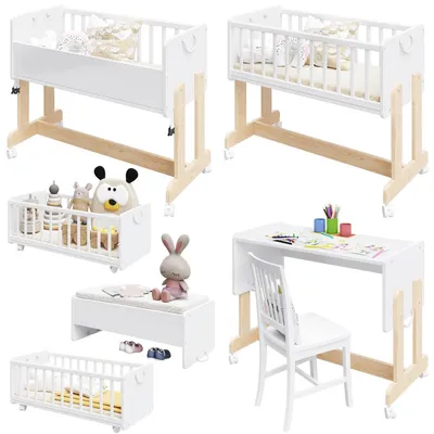 Łóżeczko dostawne 6w1 Leto 90x40 cm kolor biały/sosna + materac – zdjęcie produktu 1