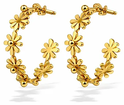 Produktbild von Ohrringe florale Finesse Silber- Goldfarben Gänseblümchen  Kreolen Yehwang.Farbe:gold