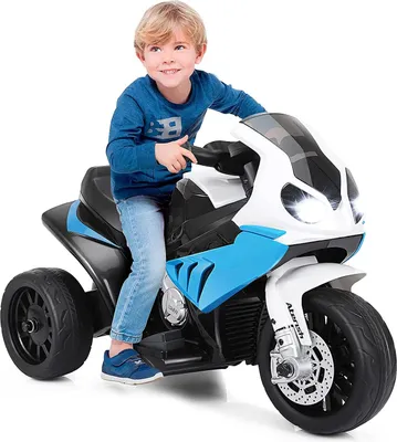Produktbild von 6V BMW Elektro Kindermotorrad mit Musik & Licht & Hupe, Kinderfahrzeuge, 3km/h, Elektromotorrad mit Stützrädern, Elektro-Dreirad (Blau)
