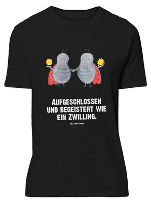Produktbild von Mr. & Mrs. Panda Größe M T-Shirt Sternzeichen Zwilling - Schwarz - Geschenk, Glückskäfer, Herren, Tshirt, mit Spruch, Shirt, Zwillingsschwester, Zwillinge, Marienkäfer